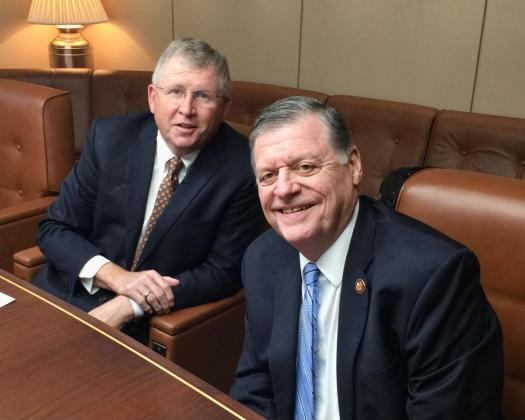 Oklahoma Congressman Frank Lucas congratulating Oklahoma Congressman Tom Cole upon being appointed to become chairman of the House Committee on Appropriations. Courtesy photo